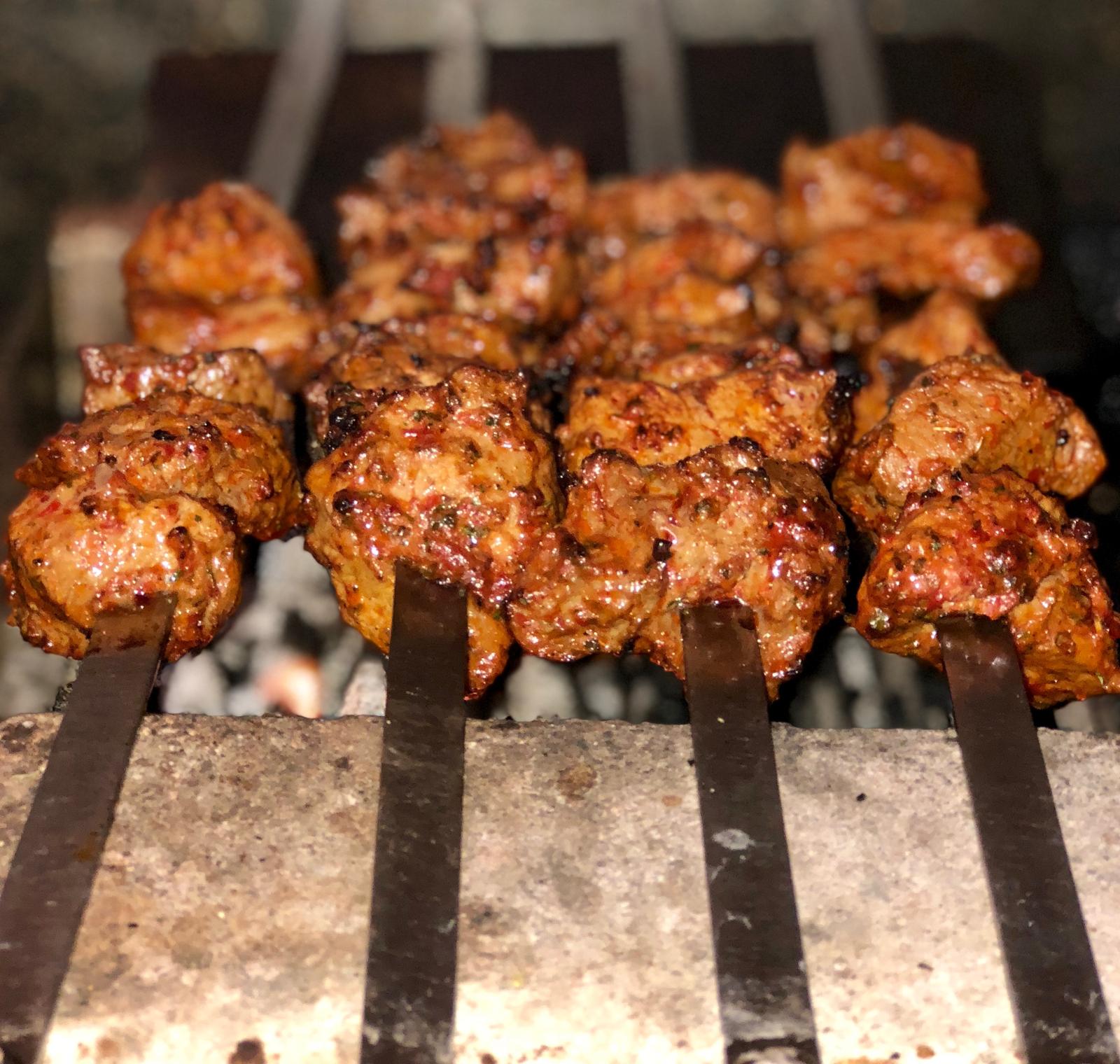 Charcoal grilled kebab skewers